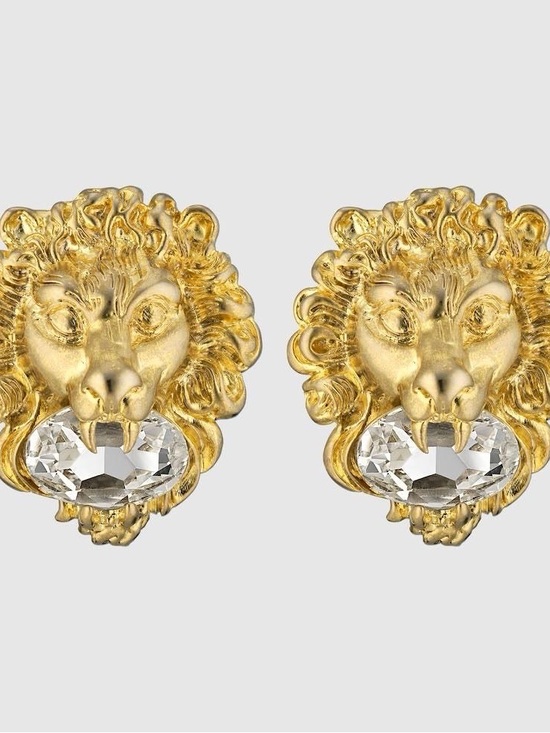 Gucci Jewelry - Gucci Gold Lion Head Crystal Stud Earrings